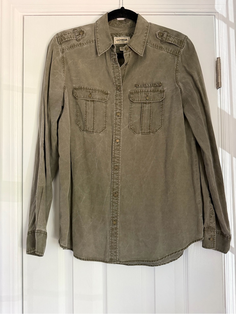 Express Women Olive Green Button-Down Utility Shirt